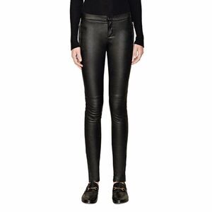 Gucci Women's Black 100% Leather Skinny Silver Chunky Zipper Pants